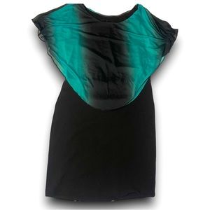 Celly K. Womens Black Cocktail Dress With Teal Sheer Glitter Shall Sz. LG